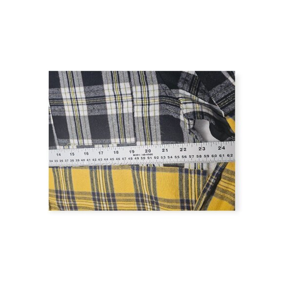 La Miel Colorblock Plaid Flannel Shirt Small Yellow Black Distressed Long Sleeve - Picture 4 of 8